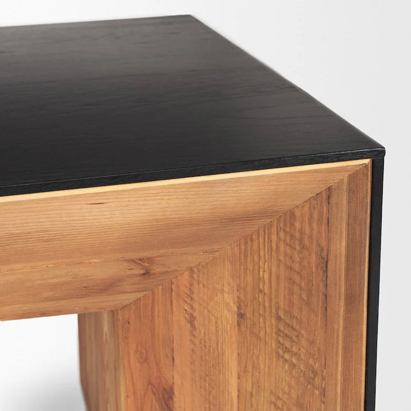 Recycled Pine and Black Oak Waterfall Coffee Table 53x30x18 Inch