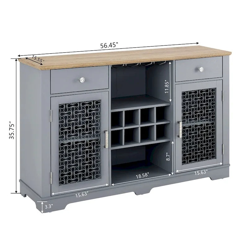 Farmhouse Buffet Sideboard Cabinet with Drawers Glass Doors and Wine Storage