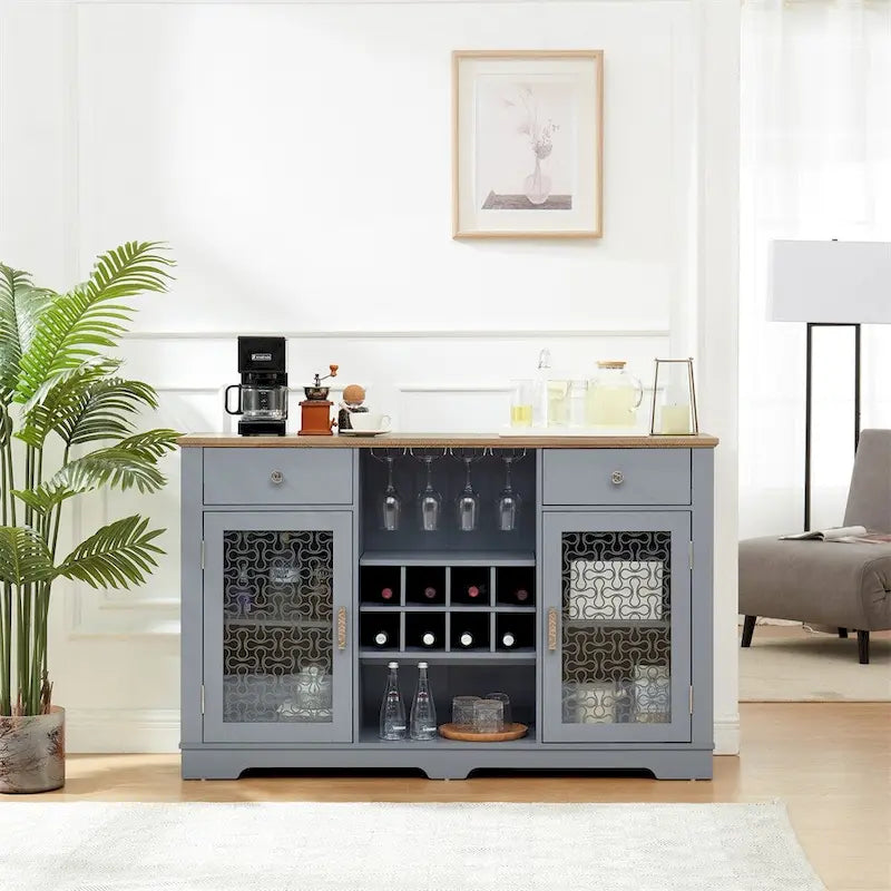 Farmhouse Buffet Sideboard Cabinet with Drawers Glass Doors and Wine Storage