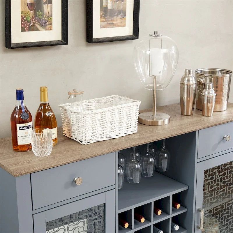 Farmhouse Buffet Sideboard Cabinet with Drawers Glass Doors and Wine Storage