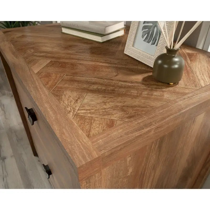 2-Drawer Lateral File Cabinet with Herringbone Top in Sindoori Mango