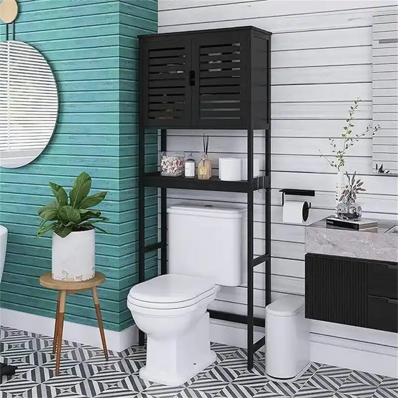 Over-Toilet Bamboo Bathroom Storage Cabinet with Adjustable Shelves 25x69 Inch