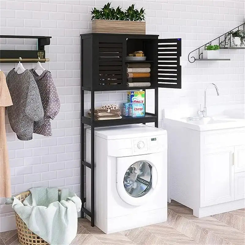 Over-Toilet Bamboo Bathroom Storage Cabinet with Adjustable Shelves 25x69 Inch