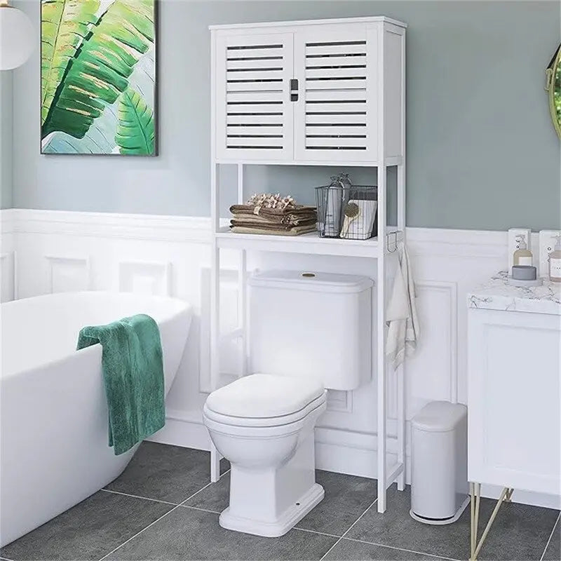 Over-Toilet Bamboo Bathroom Storage Cabinet with Adjustable Shelves 25x69 Inch