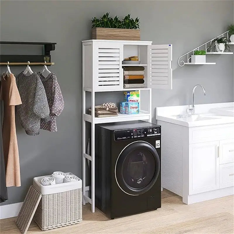 Over-Toilet Bamboo Bathroom Storage Cabinet with Adjustable Shelves 25x69 Inch