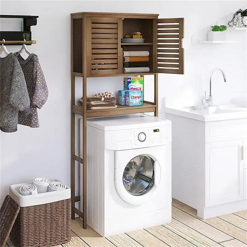 Over-Toilet Bamboo Bathroom Storage Cabinet with Adjustable Shelves 25x69 Inch