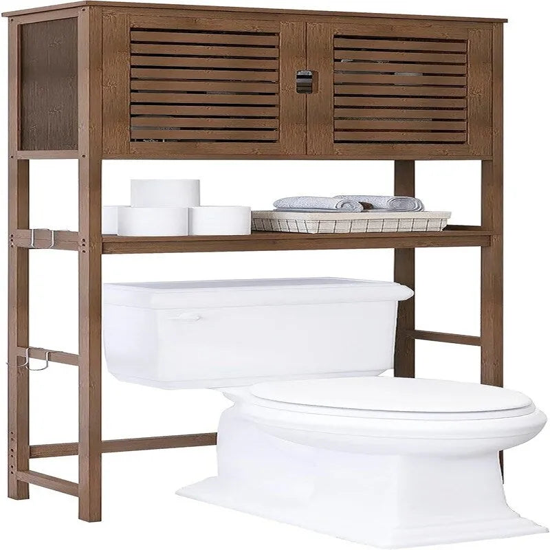 Over-Toilet Bamboo Bathroom Storage Cabinet with Adjustable Shelves 25x69 Inch