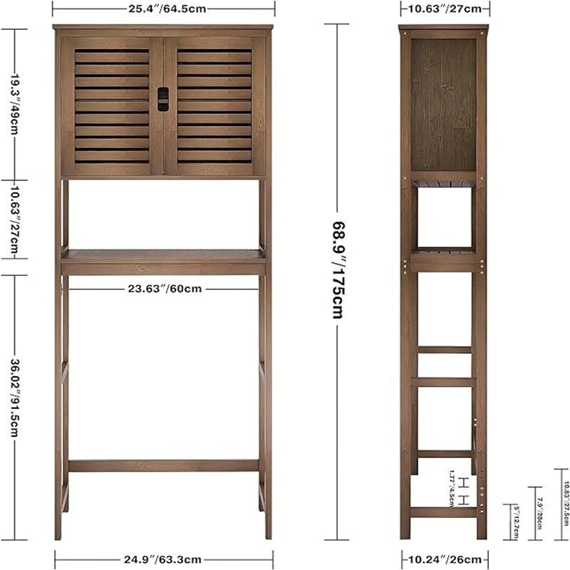 Over-Toilet Bamboo Bathroom Storage Cabinet with Adjustable Shelves 25x69 Inch