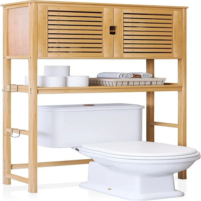 Over-Toilet Bamboo Bathroom Storage Cabinet with Adjustable Shelves 25x69 Inch