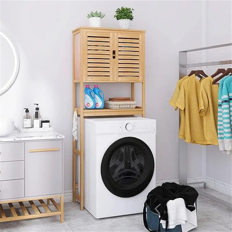 Over-Toilet Bamboo Bathroom Storage Cabinet with Adjustable Shelves 25x69 Inch