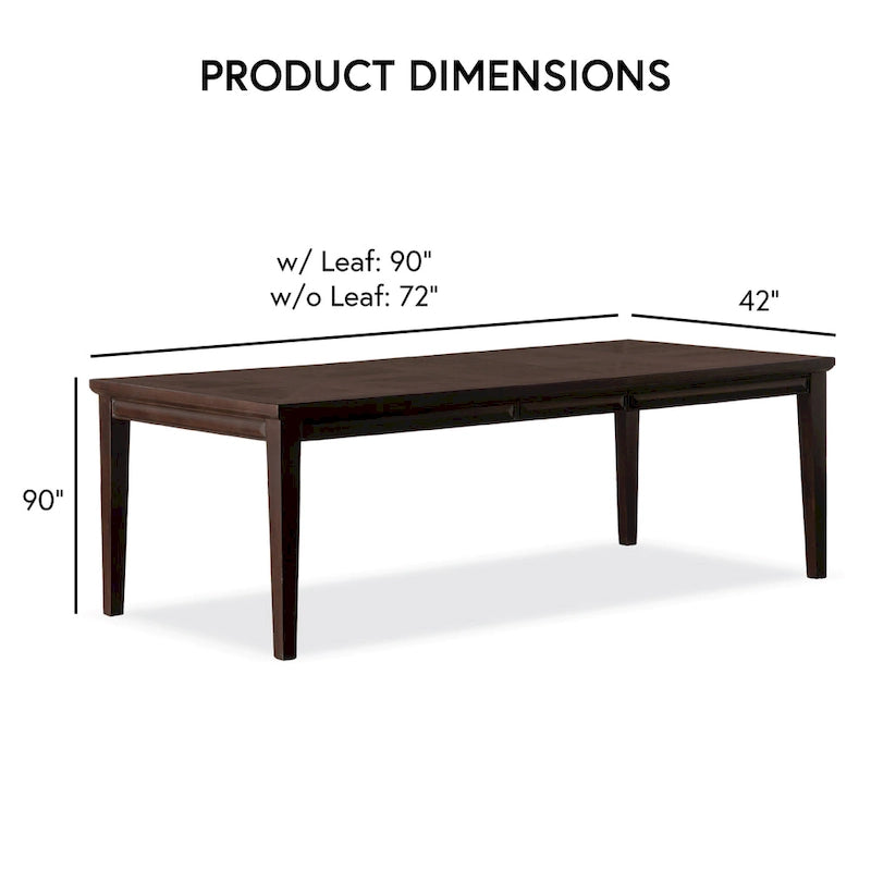 Extendable Dining Table 72 to 90 Inch with 18-Inch Leaf Oak Veneer