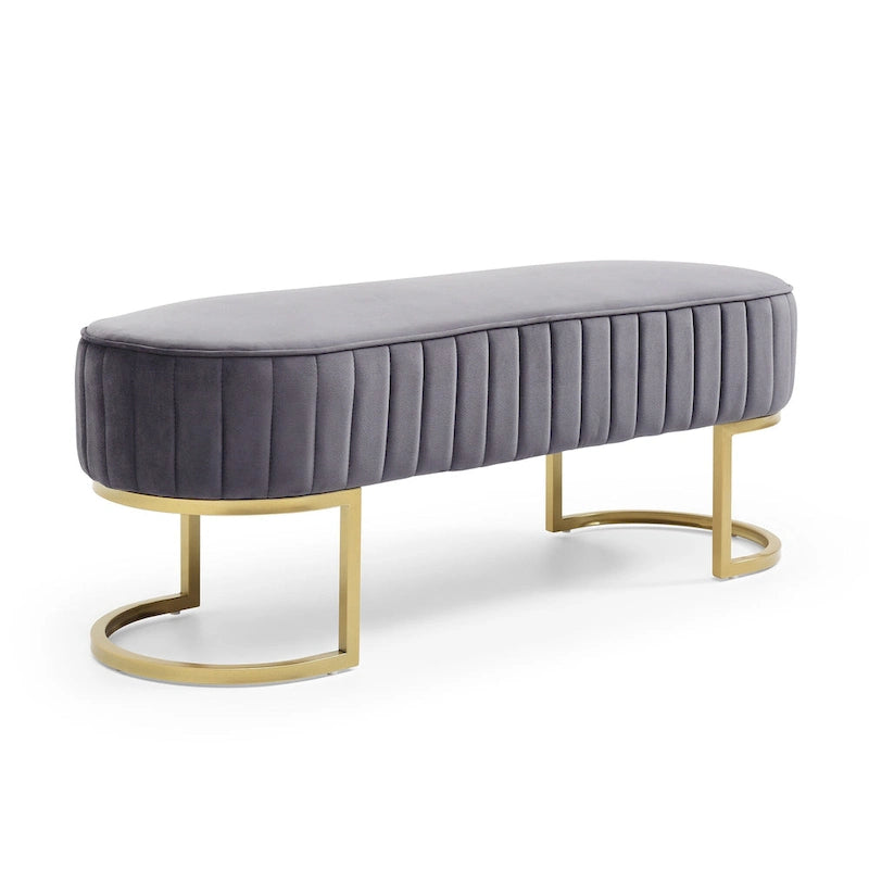 Velvet Oval Upholstered Bedroom Bench with Gold Metal Legs 48 Inch