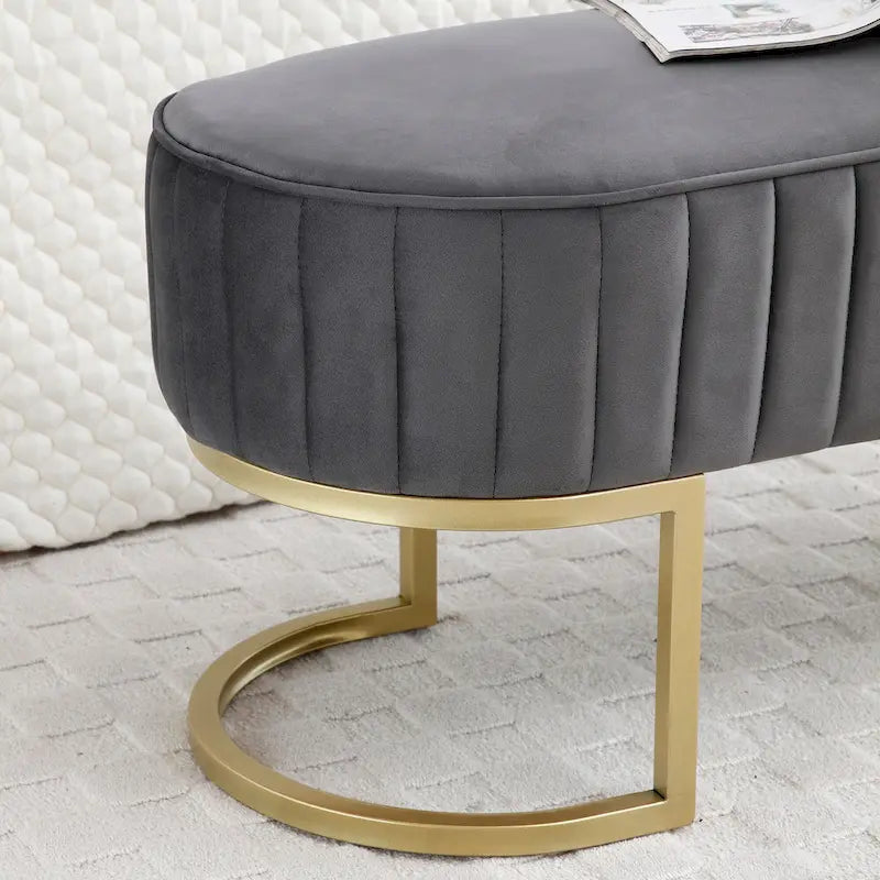 Velvet Oval Upholstered Bedroom Bench with Gold Metal Legs 48 Inch