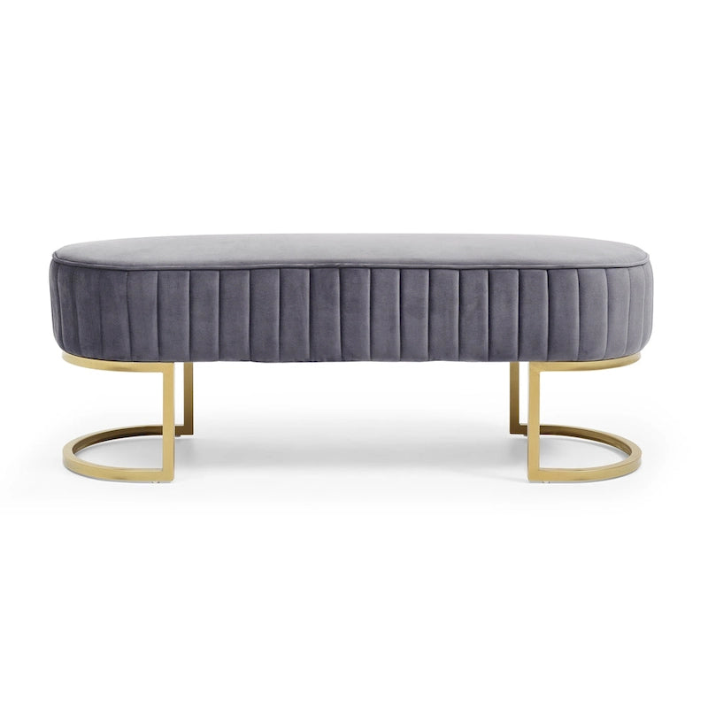 Velvet Oval Upholstered Bedroom Bench with Gold Metal Legs 48 Inch