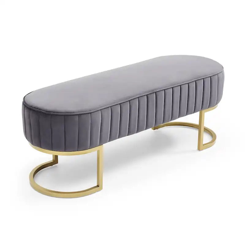 Velvet Oval Upholstered Bedroom Bench with Gold Metal Legs 48 Inch