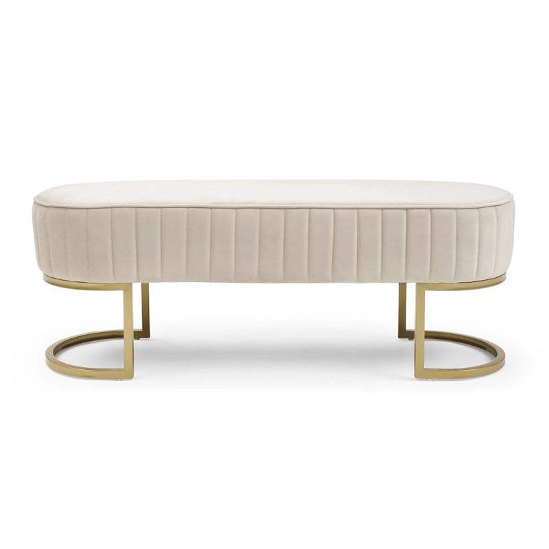 Velvet Oval Upholstered Bedroom Bench with Gold Metal Legs 48 Inch