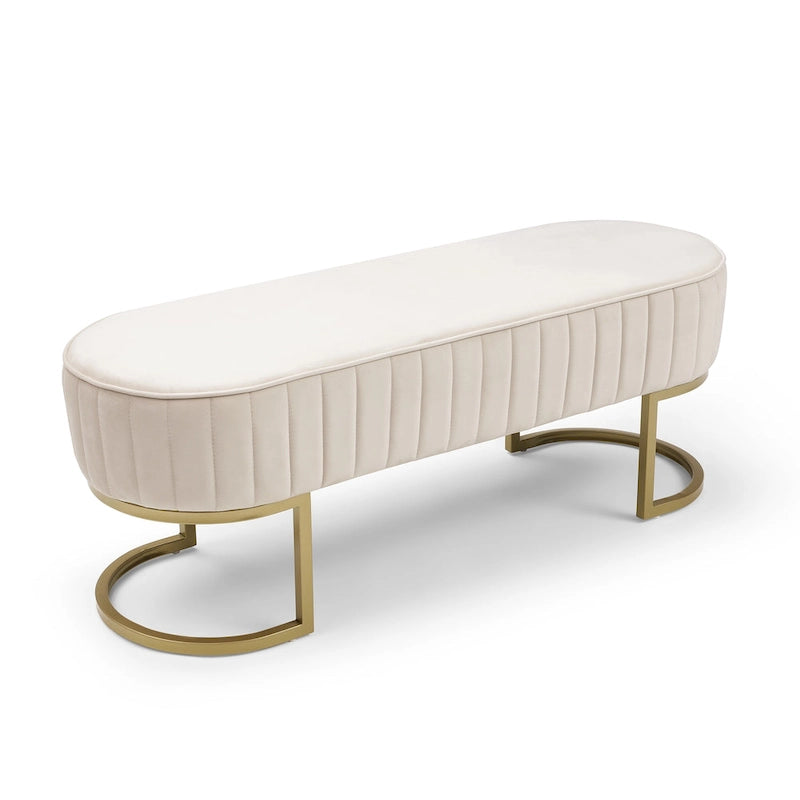 Velvet Oval Upholstered Bedroom Bench with Gold Metal Legs 48 Inch
