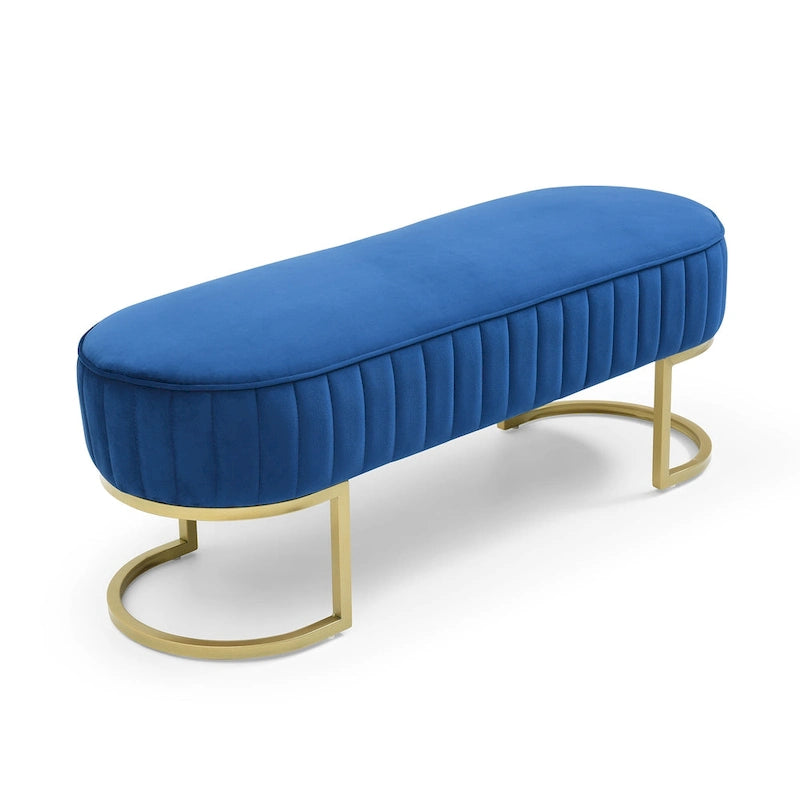 Velvet Oval Upholstered Bedroom Bench with Gold Metal Legs 48 Inch