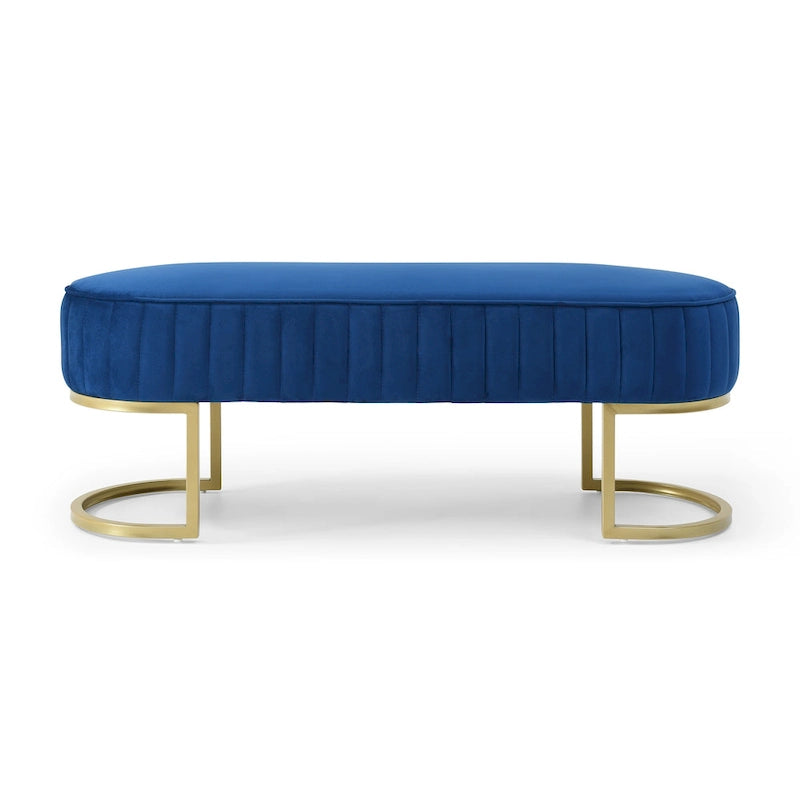Velvet Oval Upholstered Bedroom Bench with Gold Metal Legs 48 Inch