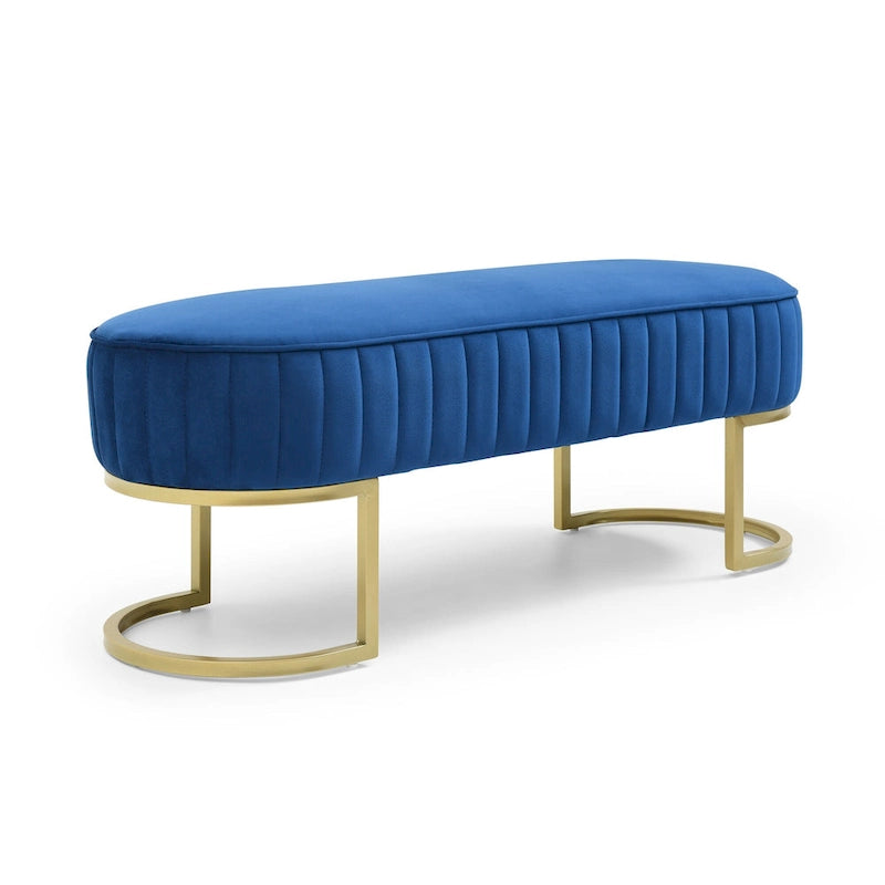 Velvet Oval Upholstered Bedroom Bench with Gold Metal Legs 48 Inch