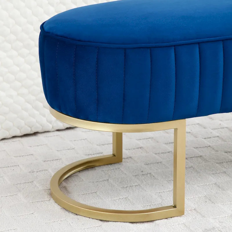 Velvet Oval Upholstered Bedroom Bench with Gold Metal Legs 48 Inch