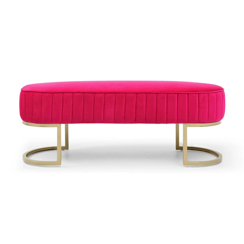 Velvet Oval Upholstered Bedroom Bench with Gold Metal Legs 48 Inch