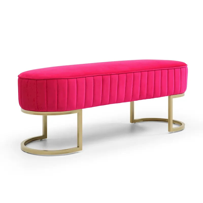 Velvet Oval Upholstered Bedroom Bench with Gold Metal Legs 48 Inch