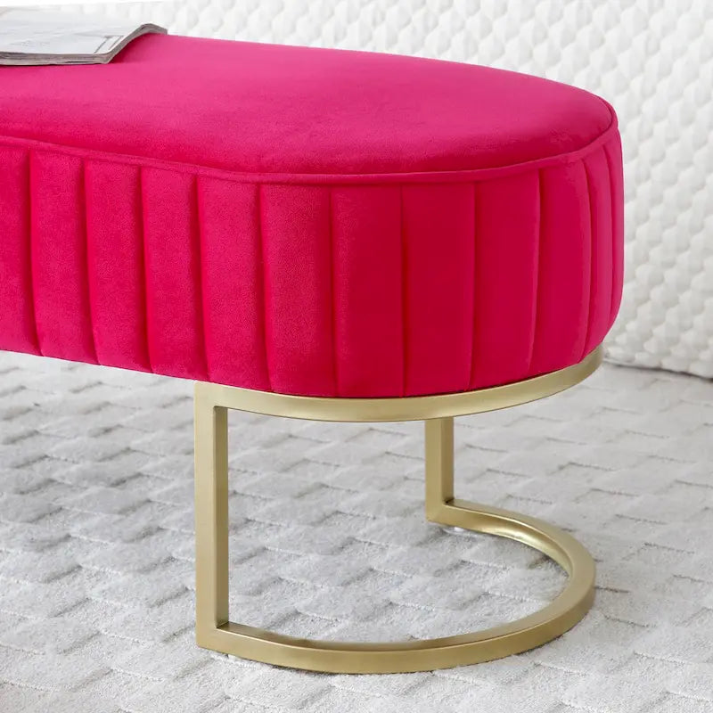 Velvet Oval Upholstered Bedroom Bench with Gold Metal Legs 48 Inch