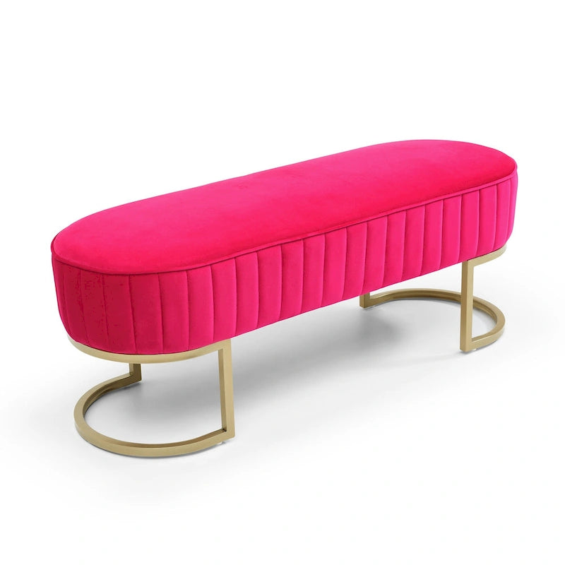 Velvet Oval Upholstered Bedroom Bench with Gold Metal Legs 48 Inch